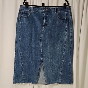 UNIVERSAL STANDARD Denim Midi Skirt with Front Slit